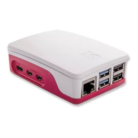 Raspberry Pi 5 em gabinete branco e vermelho